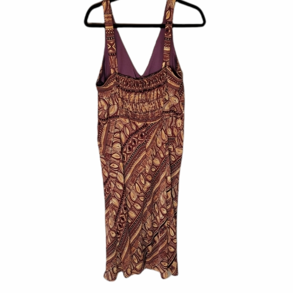 Karin Stevens maroon & gold maxi dress. Sleeveless